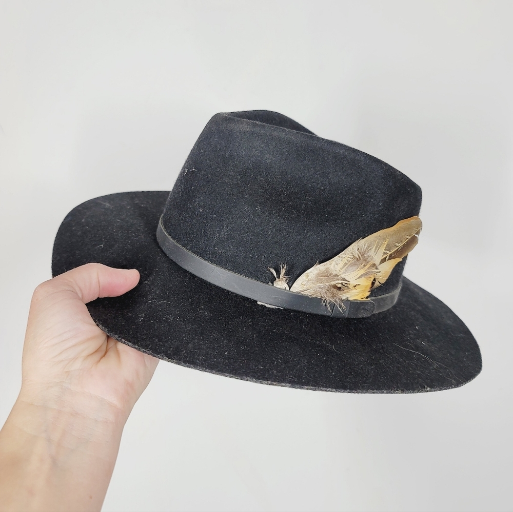 YELLOW 108 Black Fedora Hat with Feather Accent